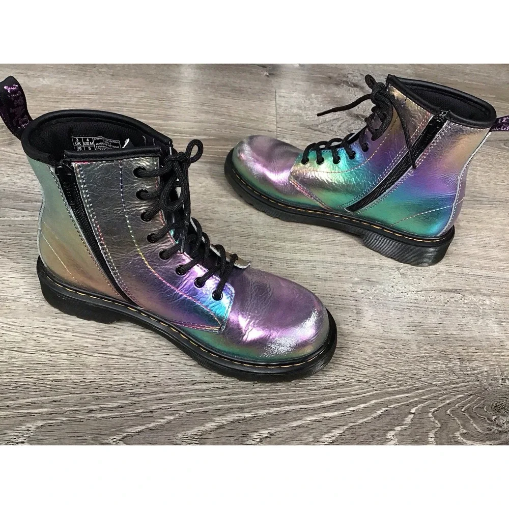 Dr Martens Iridescent Boots 1460 J Juniors Youth Size 4 Ankle Boot Purple Green